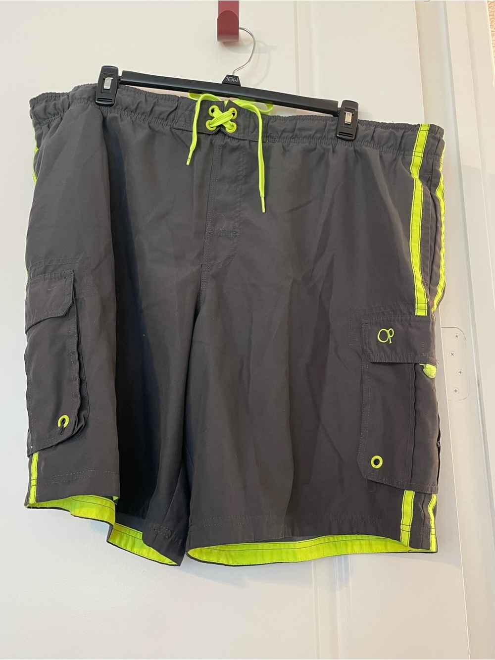 OP Men’s Charcoal Swim Trunks with Neon Yellow Accents